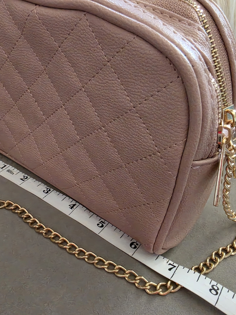 Quilted Blush Pink Crossbody Bag Double Zipper - Picture 10 of 13